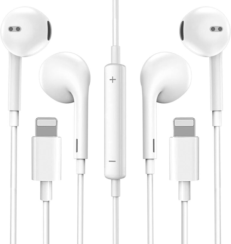 2 Pack Earphones for iPhone, In-Ear Headphones, Wired Earbuds with Lightning Connector, Stereo Sound Earbuds with Built-in Microphone and Volume Control, Compatible with iPhone 14/13/12/11/SE/XS/X/8/7