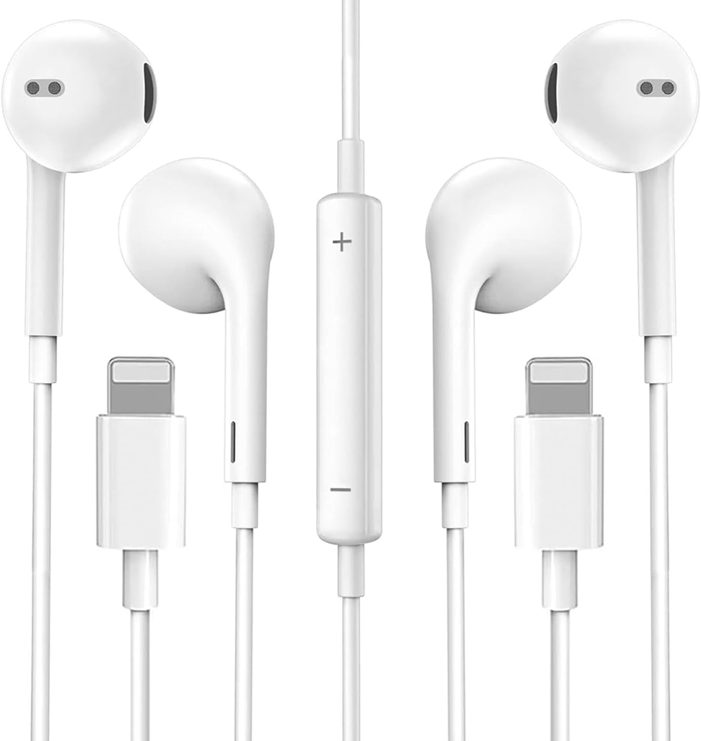 2 Pack Earphones for iPhone, In-Ear Headphones, Wired Earbuds with Lightning Connector, Stereo Sound Earbuds with Built-in Microphone and Volume Control, Compatible with iPhone 14/13/12/11/SE/XS/X/8/7
