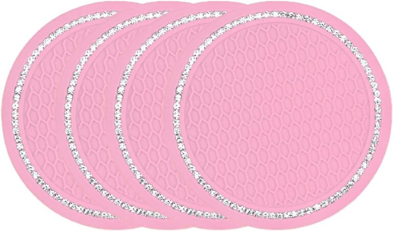 Jagowa 4PCS Bling Car Cup Coasters Rhinestone Car Cup Holder Anti Slip 2.75inch Car Interior Accessories(Pink)