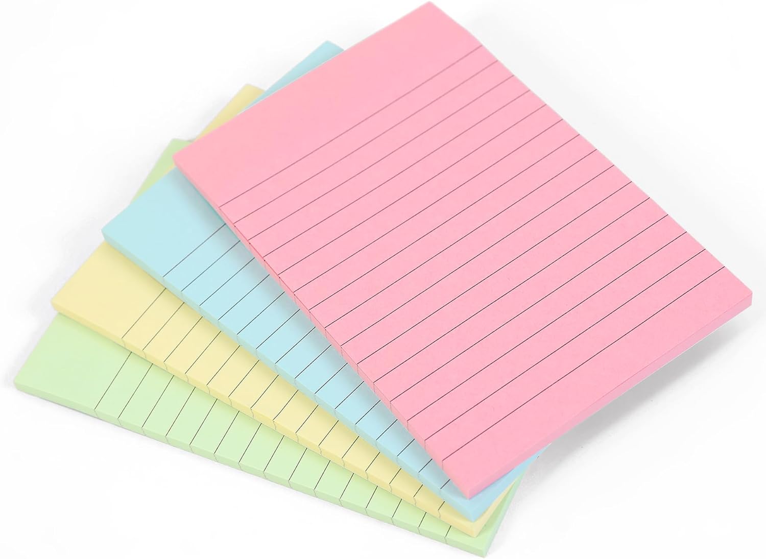 Evergreen Goods 6 Pads Lined Sticky Notes – Pastel Colours (Yellow, Pink, Green, Blue) – Removable Adhesive, 100 Sheets per Pad (100x150mm) – Ideal for Study, Office Memos, and Organised to-Do Lists