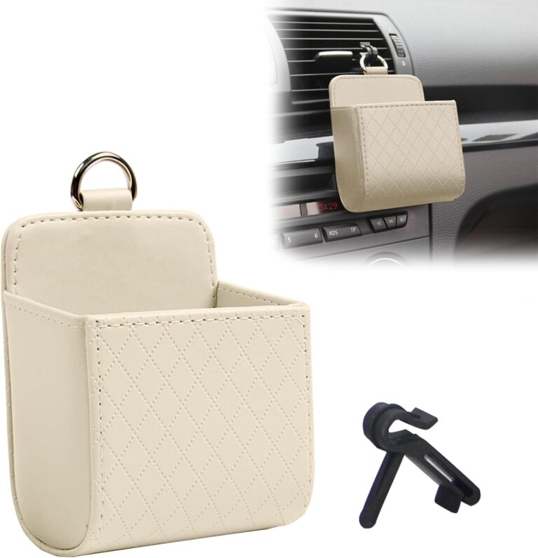 VBGURR Car Organizer Pouch Box，Leather Car Boot Organiser，Universal Car Bins For Front Of Car，Auto Storage Organizer Car Accessories For Men&Women (Beige, 1 pack)