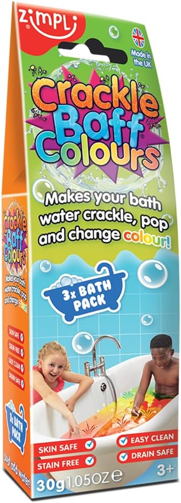 Crackle Baff Age 3+ from Zimpli Kids, 3 Bath Pack, Magically makes your water Crackle, Pop & Change Colour, Perfect Birthday Gifts for Children, Sensory & Messy Bath Toy