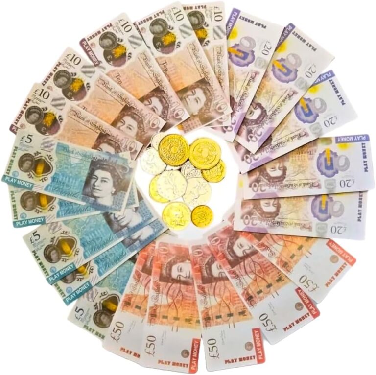 Play Money Notes and Coins For Kids – UK Pounds Realistic Pretend Money Coins For Children | Fake Notes Currency Toy Banknotes | Kids Role Shop Till Bank Cash, Post Office Set – School Teach Numeracy