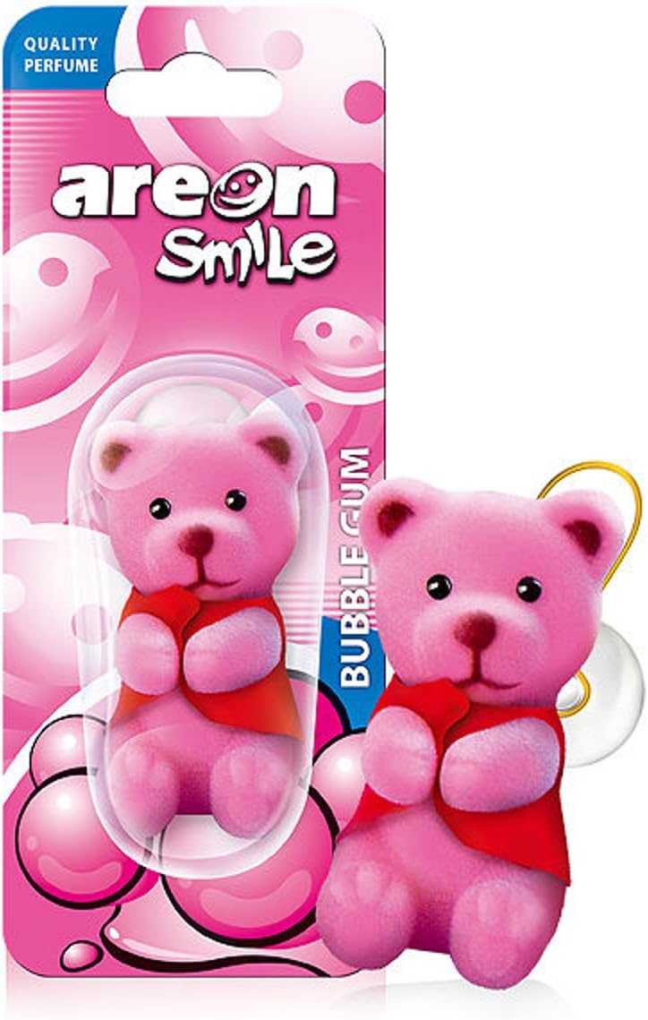 Areon Smile Car Air Freshener Bubble Gum Funny Sweet Bubblegum Scent Hanging Pink Bear Home 3D Pack of 1
