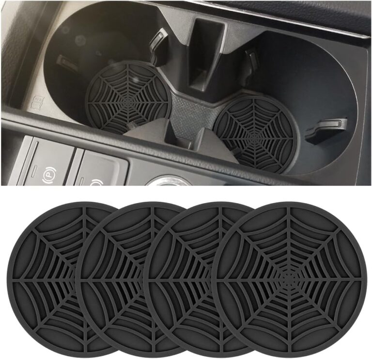 Car Cup Coasters, 4 Pack Spider Web PVC Non-Slip Drink Mat, 2.75 Inch Universal Auto Cup Holder Insert Drainage Coasters, Car Interior Accessories Ornaments for SUV, Truck, Sedan (Black)
