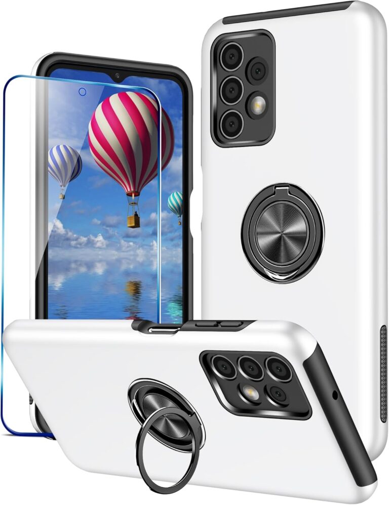 KRAFTCARE for Samsung A13/A04S Case with Kickstand Ring and Screen Protector, Shockproof and Anti Scratch 360° Magnetic Ring Holder Stand Phone Cover for Samsung Galaxy A13 4G/A04S – Sliver