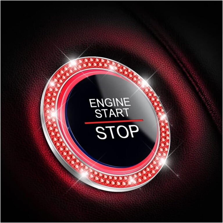 Car Bling Crystal Rhinestone Engine Start Ring Decals,2 Pack Car Push Start Button Cover/Sticker, Key Ignition Knob Bling Ring, Sparkling Car Interior Accessories for Women (Red)