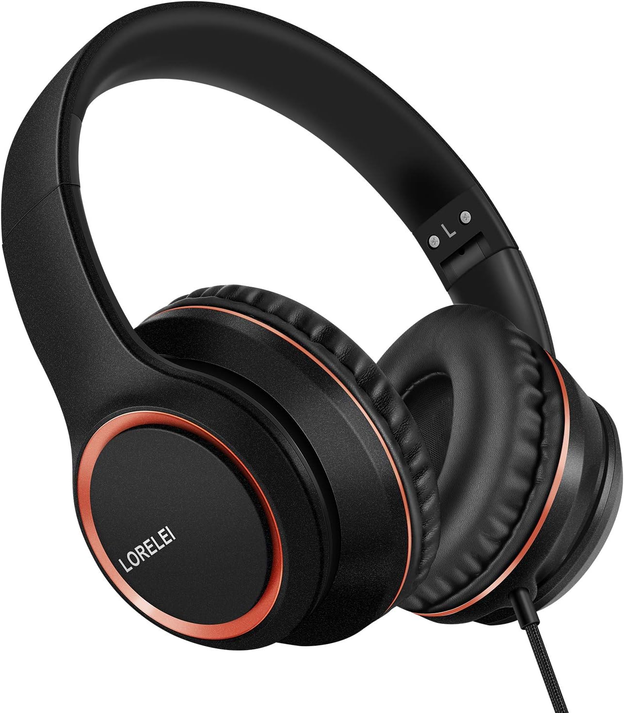 LORELEI X8 Over-Ear Wired Headphones with Microphone with 1.45m-Tangle-Free Nylon Line&3.5mm Plug,Lightweight Foldable & Portable Headphones for Smartphone,Tablet,Computer,Mp3/4(Space Black)