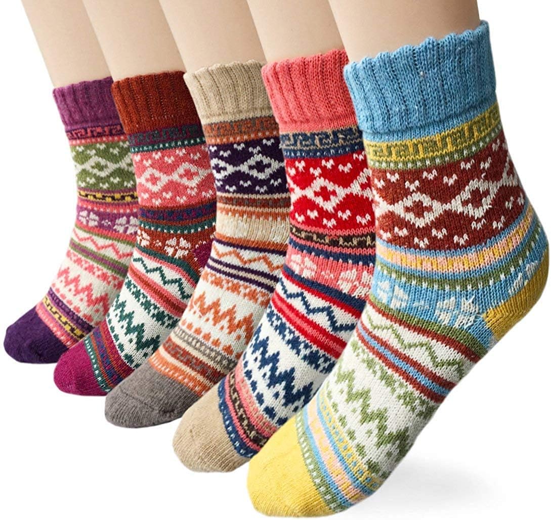 YSense Snug 5 Pairs Womens Thermal Socks Winter Wool Socks, Ladies Breathable Soft Thick Socks Colourful Womens Socks Quality Gifts for Women