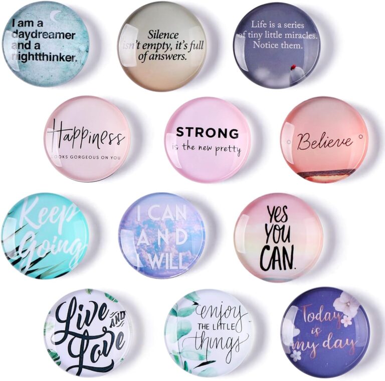 12 PCS Fridge Magnets, Glass 3D Round Inspirational Whiteboard Magnet, Glaze Motivational Refrigerator Magnets, Mini Fridge Accessories Suitable for Refrigerators, Offices, Homes, Cabinets