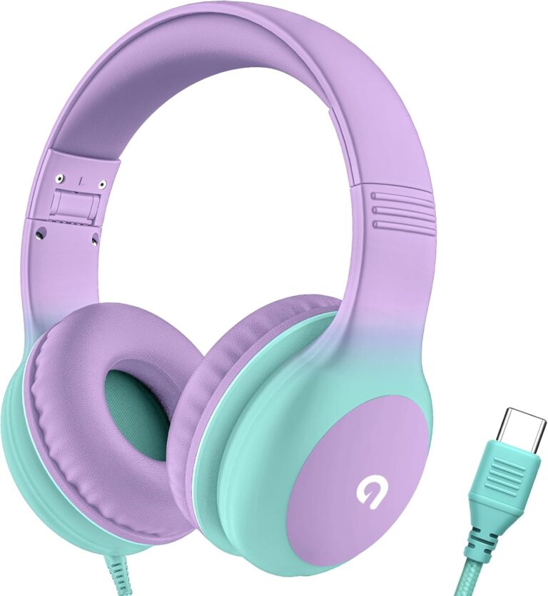 ADOOPE Wired Kids Headphones with USB C Plug, 85/94dB Volume Limiting Safe Hearing Protection, Adjustable Headband, Tangle-Free Cord Headphones for School, Tablet, Travel(Gradient Green)
