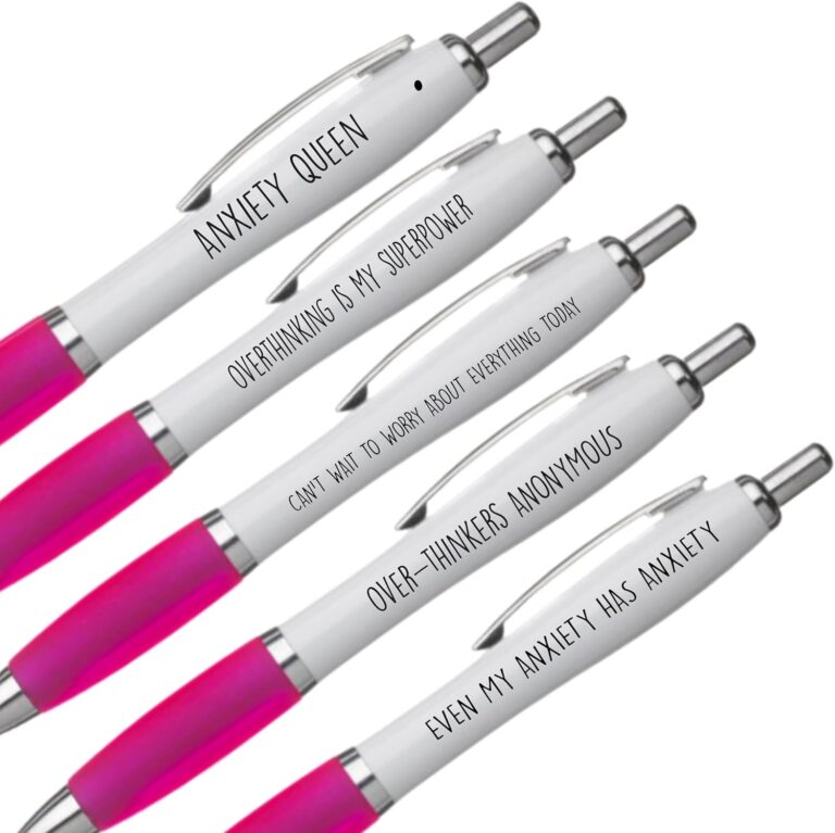 Anxiety Pen Pack, 5 Pack of Ballpoint Pens – Mental Health Awareness Pens – Funky Stationery Quirky Gift – Office Desk Accessories – PENPACK11