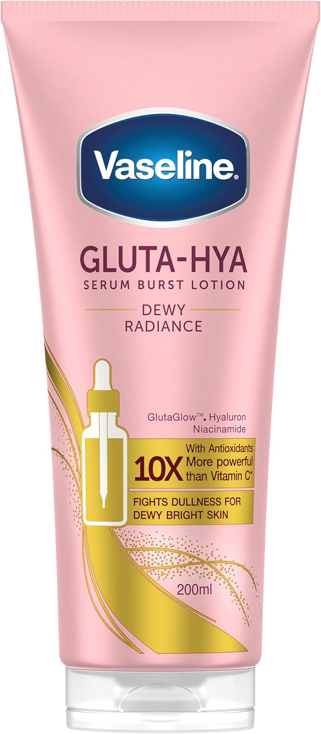 Vaseline Gluta-Hya Dewy Radiance Serum Burst Lotion Moisturiser – Body Lotion with GlutaGlow™, Niacinamide, Hyaluron & Antioxidants 10x Stronger Than Vitamin C*, For Radiant, Dewy Skin in 5 Days 200ml