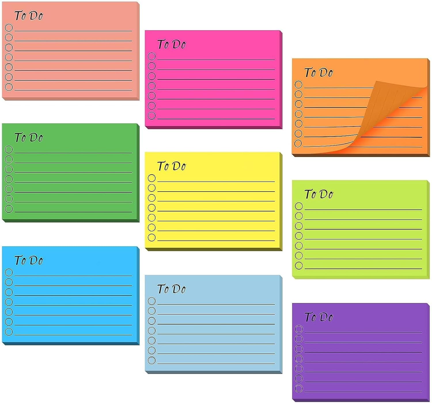 9 Packs to Do List Sticky Notes, 450 Sheets Colorful Self-Stick Notes Memo Pads for Office/School/Home, Desk Organizer Essentials & Planner Accessories (7 x 10 cm)