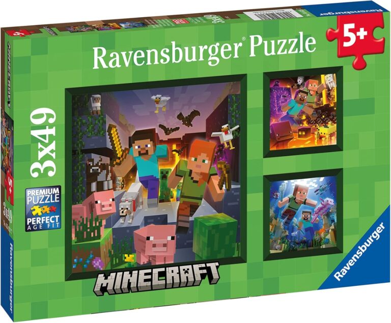 Ravensburger Minecraft Gifts for Boys and Girls – 3x 49 Piece Jigsaw Puzzles for Kids Age 5 Years +