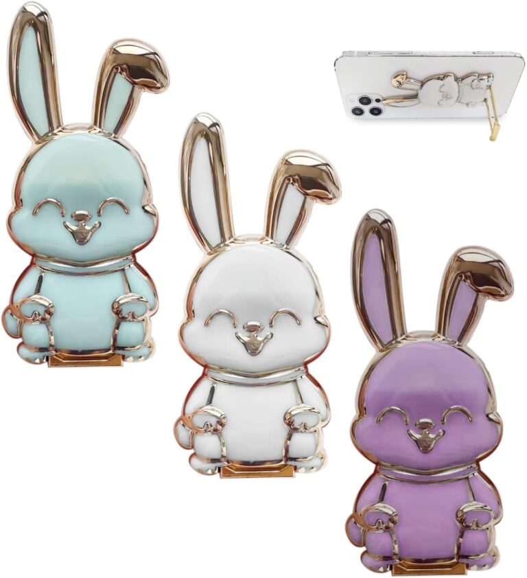 NINVVS 3-Piece Cute Rabbit Mobile Phone Holder – Desktop 3D With Telescopic Rod, Foldable Design, Trolley Stand