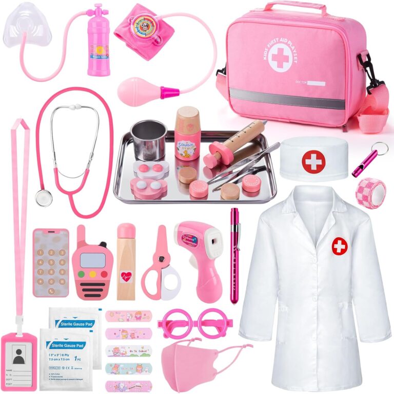 Sundaymot Doctors Set for Kids,35 Pcs with High simulation Stethoscope and Portable Doctors Bag, Pretend Role Play Educational Toys Gifts for 3-6 Year Old Toddlers
