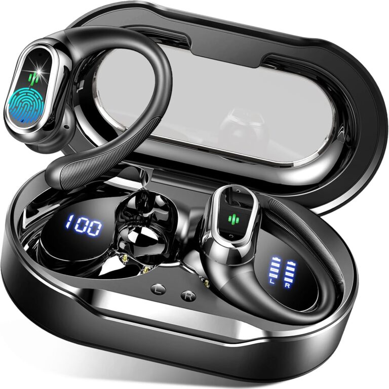 Wireless Earbuds, Bluetooth 5.4 Headphones Sport with 4 ENC Noise Cancelling Mic, 50H Wireless Headphones with Earhooks HiFi Stereo Deep Bass, IP7 Waterproof Bluetooth Earphones for Sport/Gym black