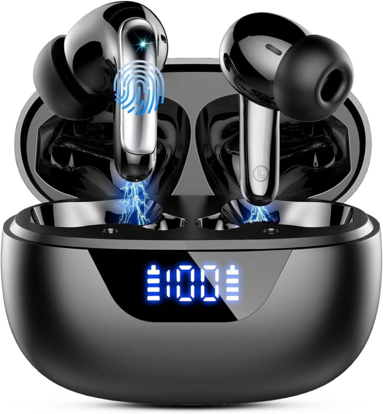 Wireless Ear buds, Wireless Ear buds Bluetooth 5.3 with 4H ENC Mic, 48H Playtime LED Display, Bluetooth Earphone Noise Cancelling, Deep bass, Touch Control, IP7 Waterproof, USB-C, Black