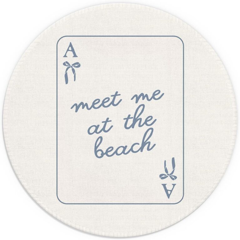 JWVK Beach Mouse Pad, Coquette Blue Bow Preppy Mouse Pad, Meet Me at The Beach Small Round Computer Accessories Mouse Pads for Desk, Blue Desk Accessories, Blue Office Supplies, 7.9×7.9 Inches