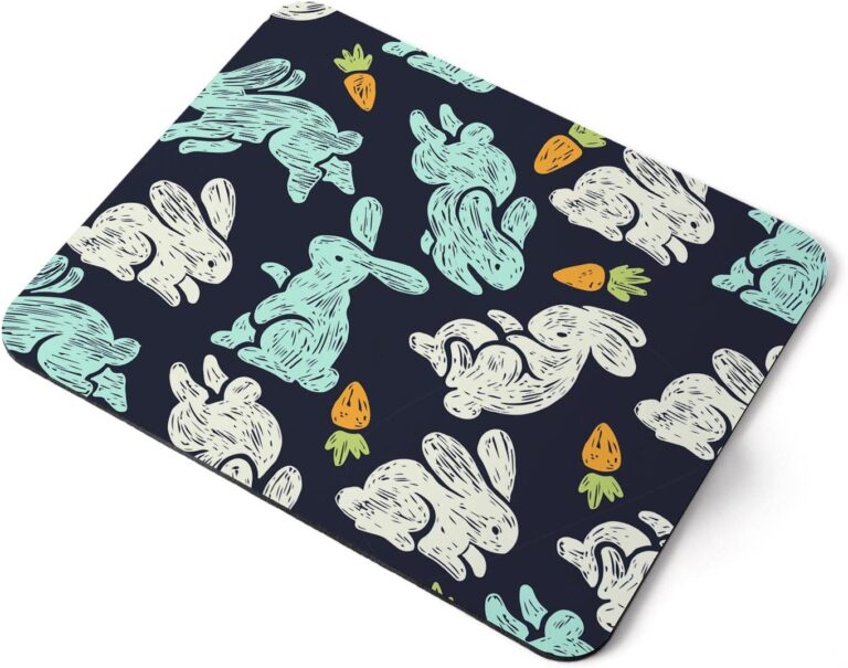 Computer Mouse Mat Pad – Cute Bunny Rabbits Carrots Animal Home Office PC Desk Accessory Flexible Fabric Top Large 5mm Laptop Desktop Printed Art Ergonomic #44768