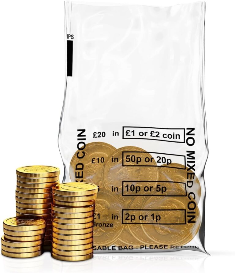 Quick Pack Supplies Pack of 100 – Clear Plastic Money Bank Bags | No Mixed Coins Banking Bags for Change Handling Shop Business Home Office