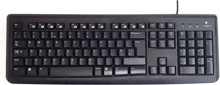 Logitech K110 Wired USB Wired Spill Resistant Full-Size PC Keyboard with Media Control, Compatible with Windows & Linux, For Home, Office & Business QWERTY UK Layout – Black