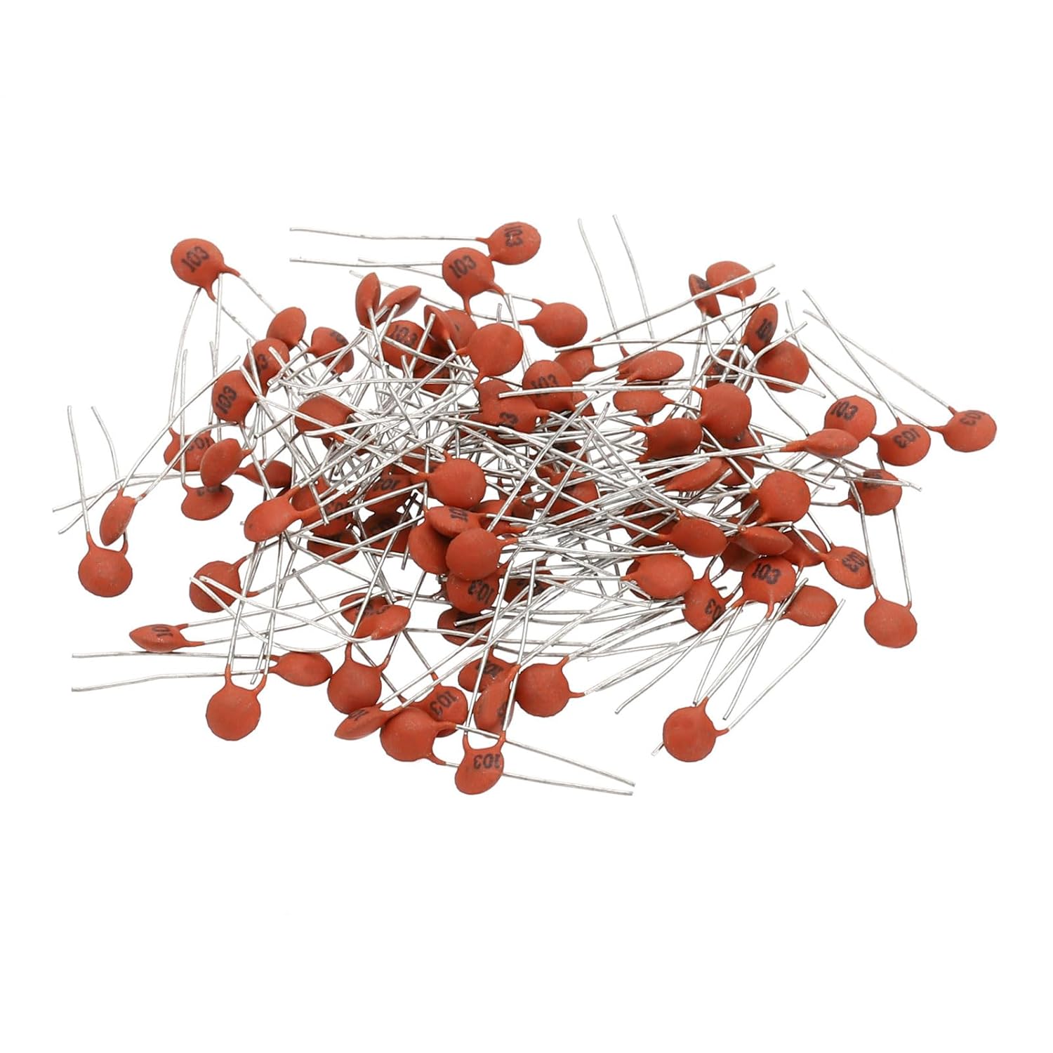 PATIKIL 10nf 50V Ceramic Disc Capacitor, 100 Pcs Ceramic Chip Capacitor Assortment Kit for Power Circuits Industrial Equipment,Brown Red