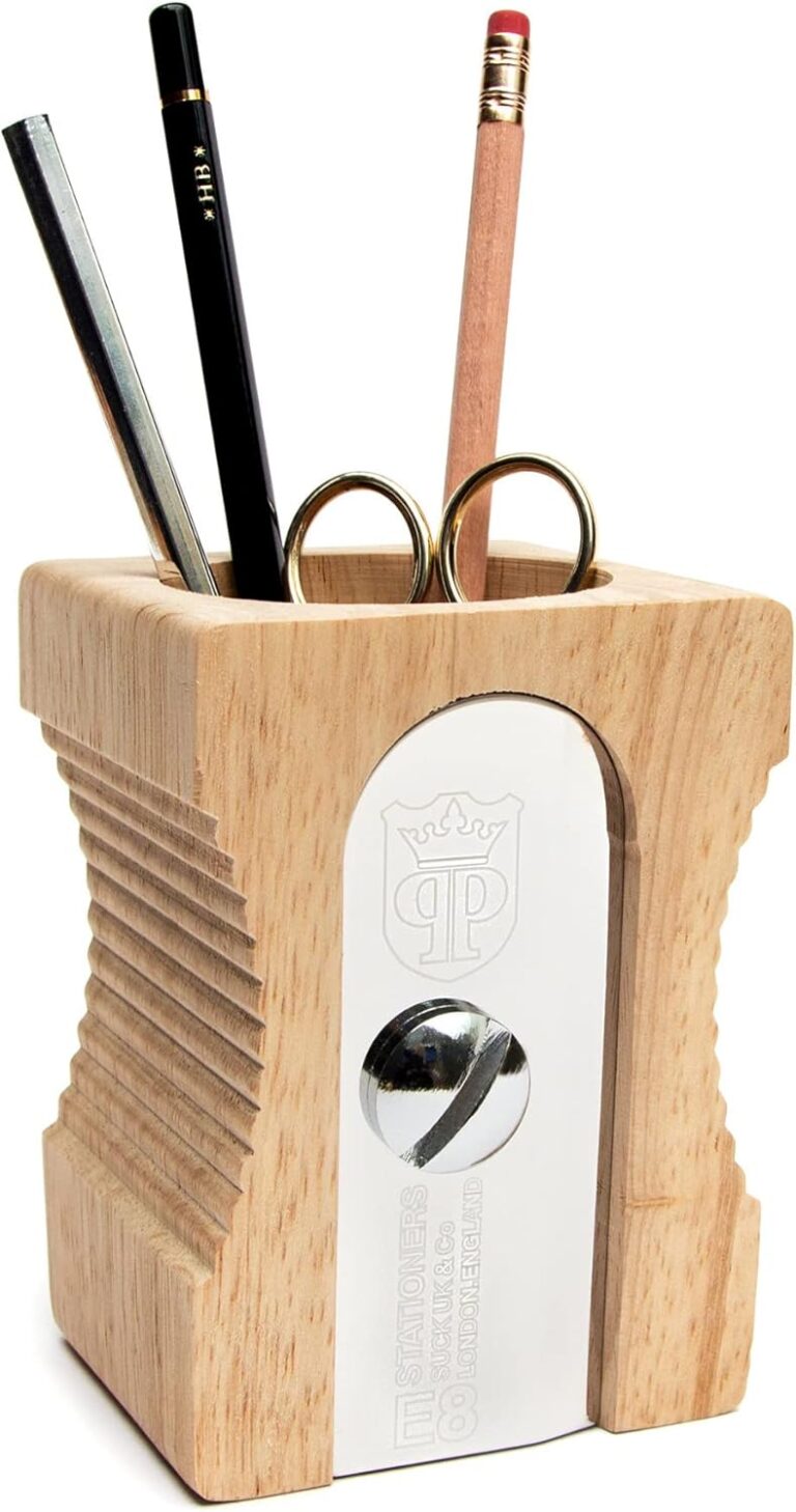 Suck UK | Pen Holder | Wooden Pencil Sharpener | Stationary Organiser | Desk Tidy | Quirky Office Desk Accessories | Funny Pencil Pot | Novelty Pen Holder | Vintage Teacher Gifts For Men | Light