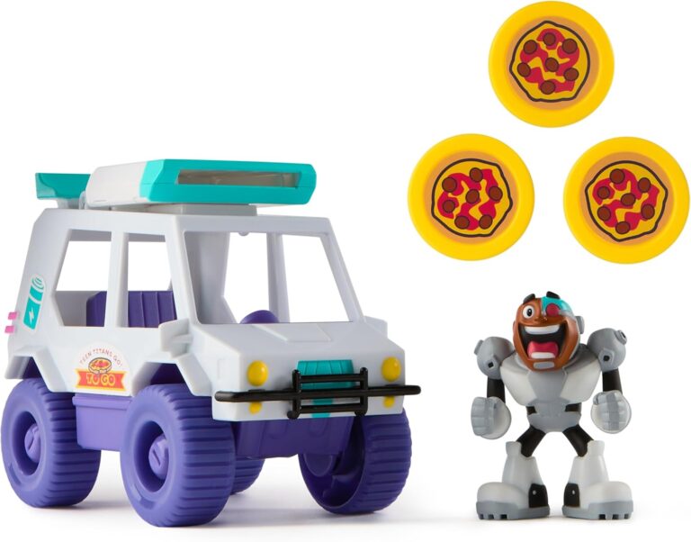 DC Comics Teen Titans Go! T-Car Pizza Launcher, Cyborg Action Figure Set with Interactive Features, Kids’ Toys for Boys and Girls Aged 4 and Up