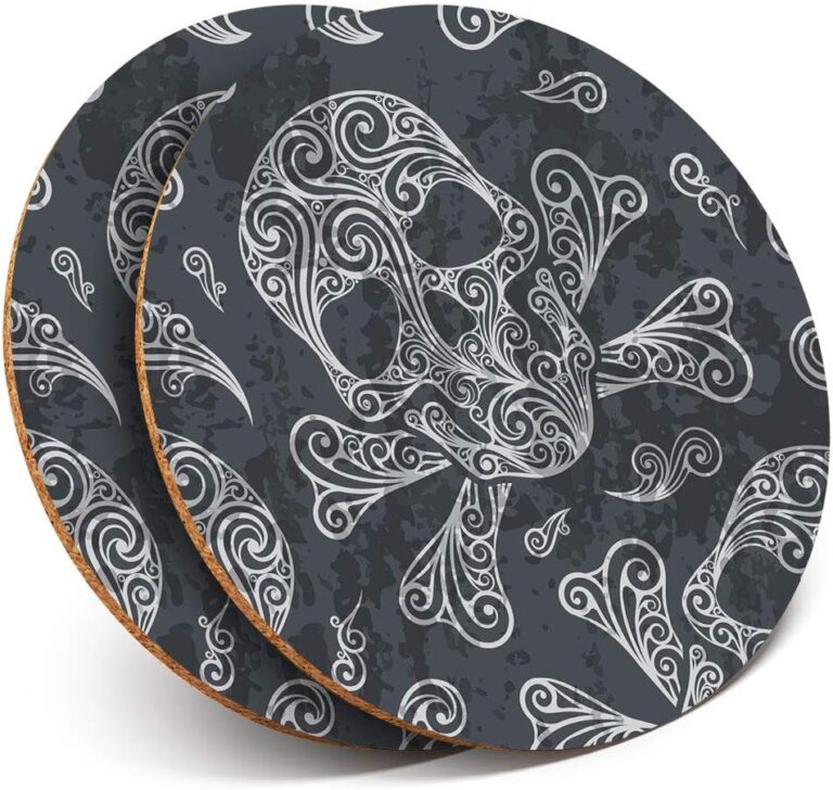 2 x Round Coasters – Black Swirly Skull Skulls Goth – Cork Backed Home Kitchen Accessory Tea Coffee Mug Mat #8184