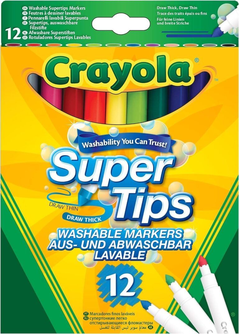 CRAYOLA SuperTips Washable Markers – Assorted Colours (Pack of 12) Premium Felt Tip Pens That Can Easily Wash Off Skin & Clothing Ideal for Kids Aged 3+