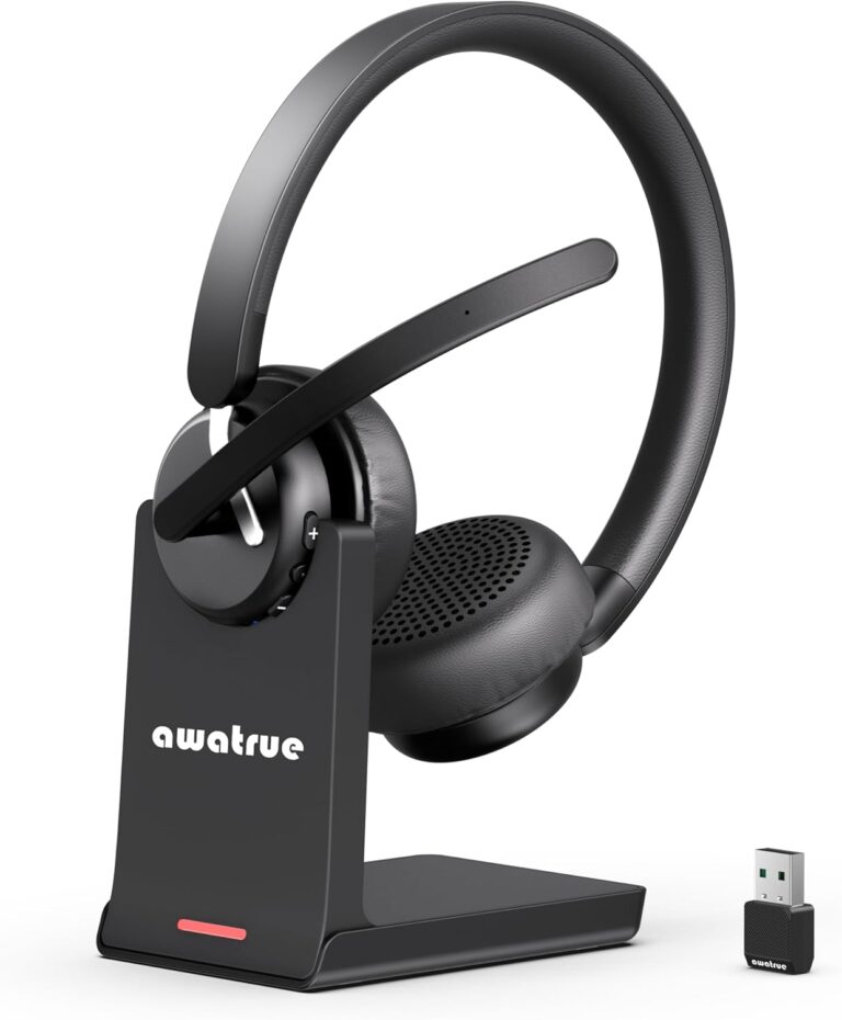 Wireless Headset with Mic for Work, Bluetooth 5.3 Headset with AI Noise Reduction Microphone & Call Reminder, Wireless Headphone with Voice Assistant for PC/Computer/Remote Work/Call Center/Zoom