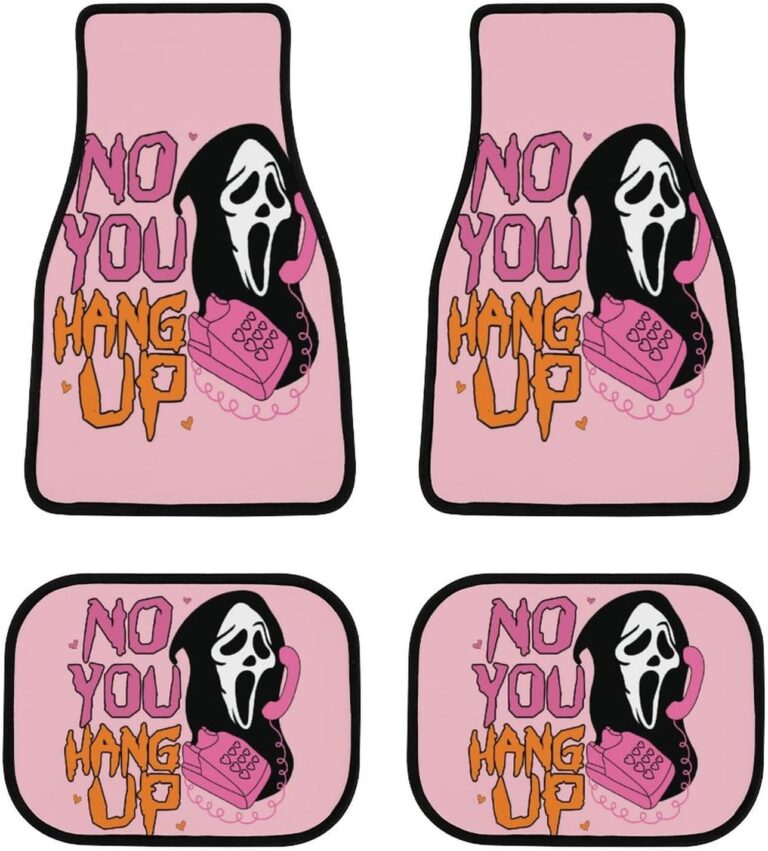 JOJOART Pink Scary Ghost Mask Face Car Floor Mats Carpet 4 Piece All Weather No You Hang Up Automotive Mats Rubber Anti-Skid Floor Mats Horror Car Decor Accessories Fit for Van Truck Cars