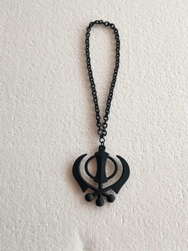 BEXCO Sikh Khanda Sahib Metal Car Hanging Rear View Mirror Show Peice – Complete with Chain (6 cm, Black)