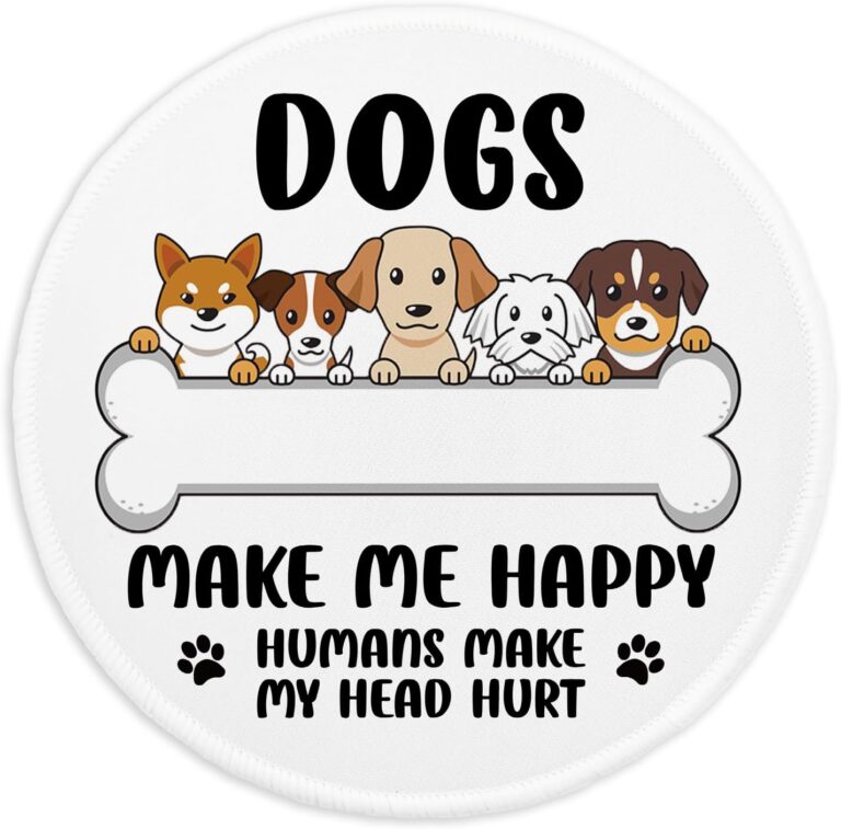 YAZMEEN Funny Dog Mousepad，Dogs Make Me Happy Office Gifts Mouse Pad，with Stitched Edge Non-Slip Rubber Base，Home Office Desk Accessories，Cute Small Round Mouse Mat for Laptop Gaming Supplies