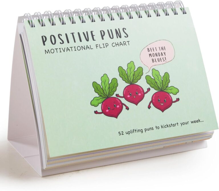BYANIKA Motivational Flip Chart Desk Pad – 52 Positive Puns Affirmations – Positivity Encouragement Daily Happiness Desk Accessories for Office Workplace Self Care Empowerment Optimistic Gift