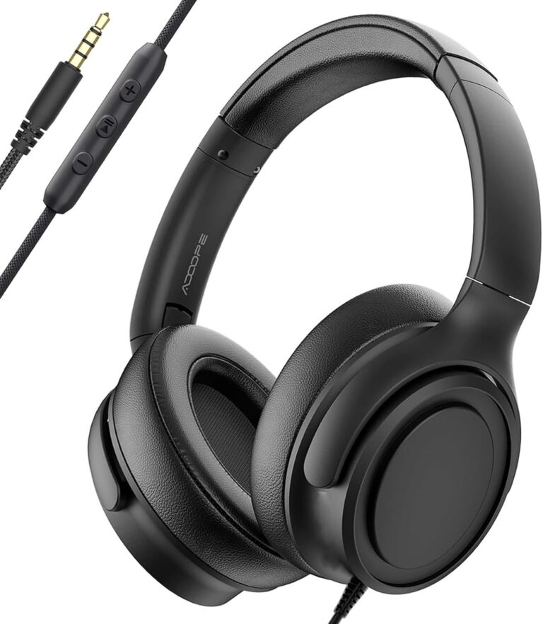 ADOOPE Wired Over-Ear Headphones with Mic, Hi-Fi Stereo Sound, Adjustable Headband, Comfort Noise-Isolating Ear Cups, Comfortable Fit for 3.5mm Devices (Black)
