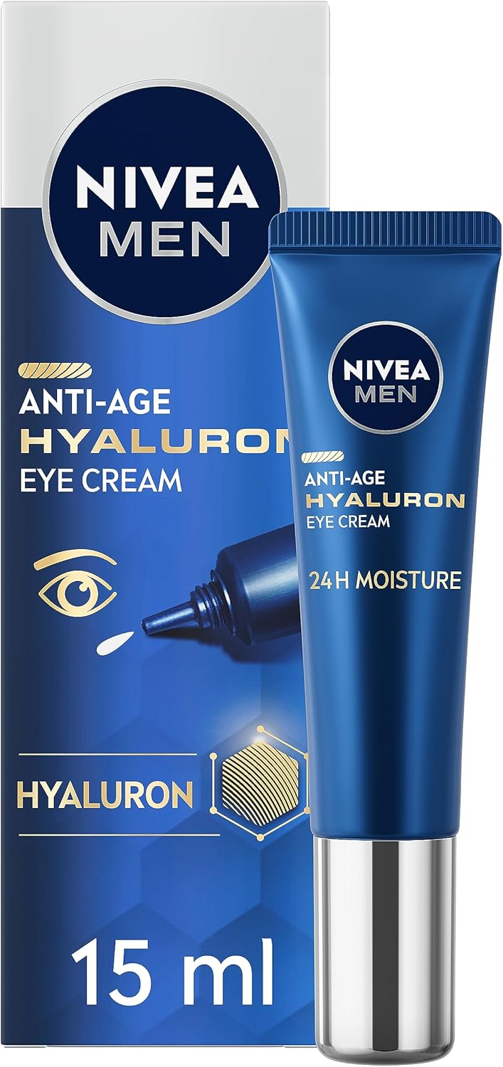 NIVEA MEN Anti-Age Hyaluron Eye Cream (15ml), Men’s Eye Cream with Hyaluronic Acid, Visibly Reduces Deep Wrinkles and Eye Bags, Eye Cream for Wrinkles with 24h Moisture