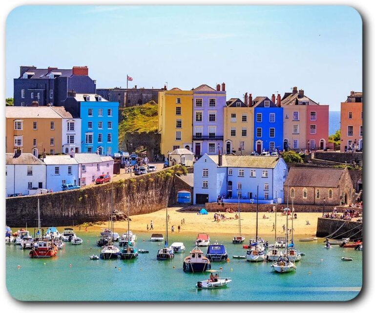 Tenby Harbour Wales UK Travel Boats Mouse Mat Pad Computer PC Laptop Gaming Office Home Desk Accessory Gadget 24293