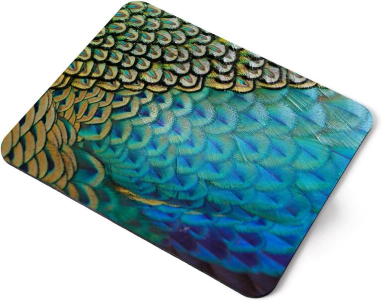 Computer Mouse Mat Pad – Feathers Peafowl Peacock Home Office PC Desk Accessory Flexible Fabric Top Large 5mm Laptop Desktop Printed Art Ergonomic #44250