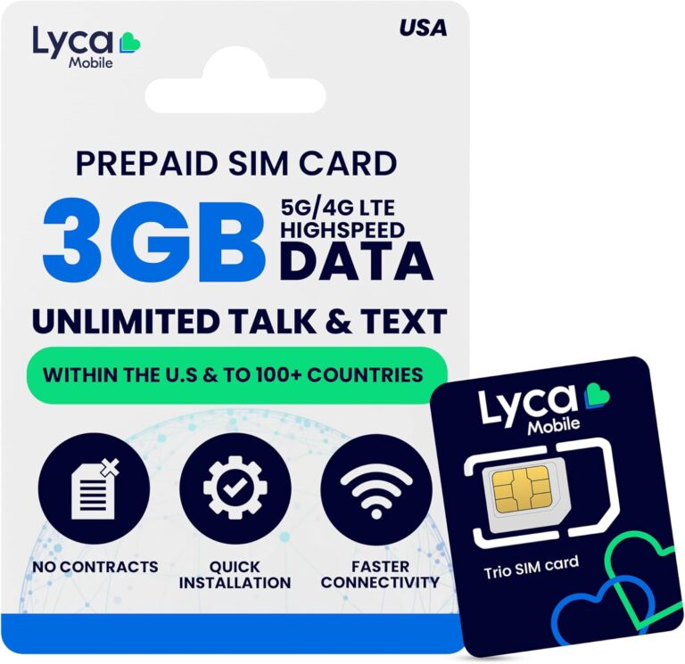 JZN Market 30 Day USA Prepaid SIM Card for Cell Phones with 3GB High Speed 4G LTE/5G Data, International Talk & Text to 100+ Countries, Quick Activation, 3-in-1 Triple-Cut US Mobile SIM Card