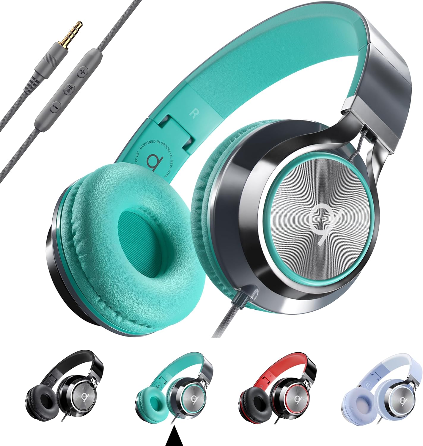 Artix CL750 Wired Headphones with Mic & Volume Control — 90% Noise Cancelling Headphones Wired, Over Ear Head phone Cable — Foldable Plug In Headphones for Laptop, PC, iPad & Computer (Aux Jack 3.5mm)