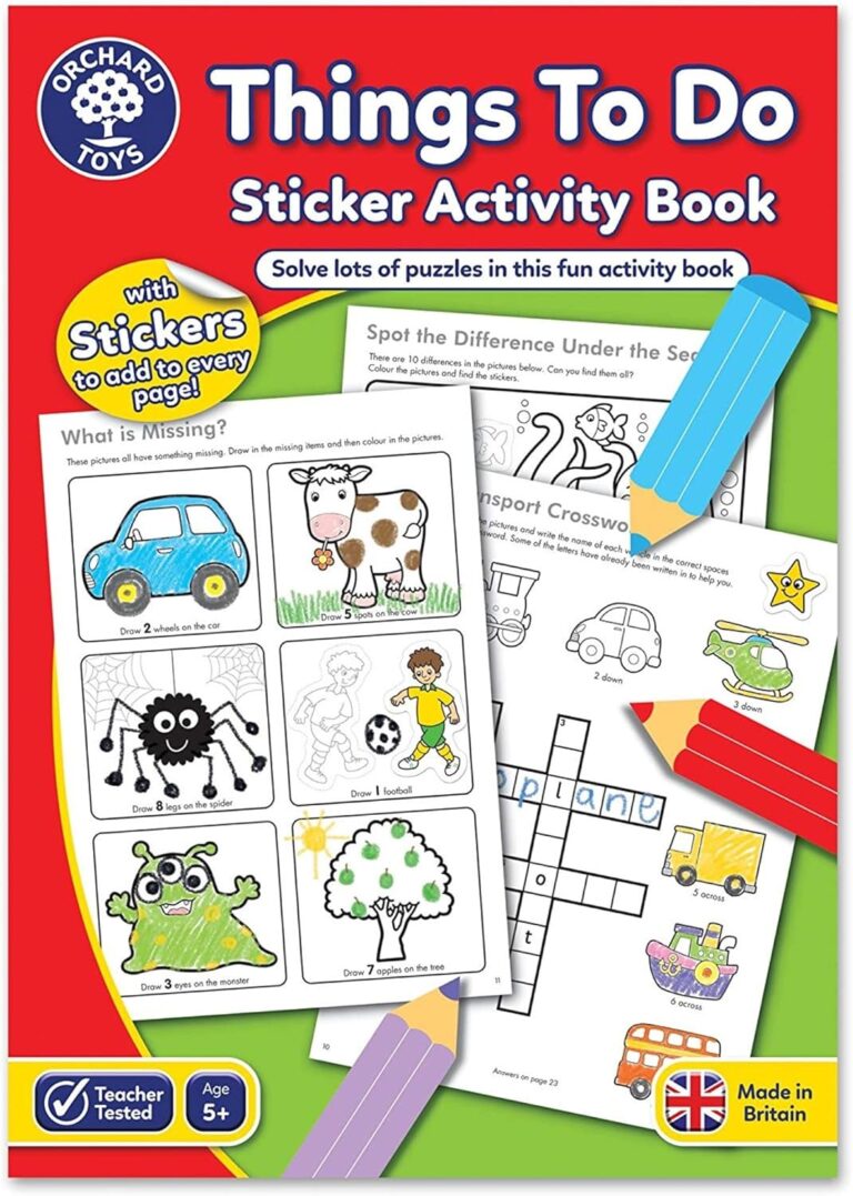 Orchard Toys Things To Do Sticker Colouring Book, Educational Colouring and Activity Book, Perfect for Kids Age 5 Years +, Ideal for Parties, 21cm x 2cm x 29cm