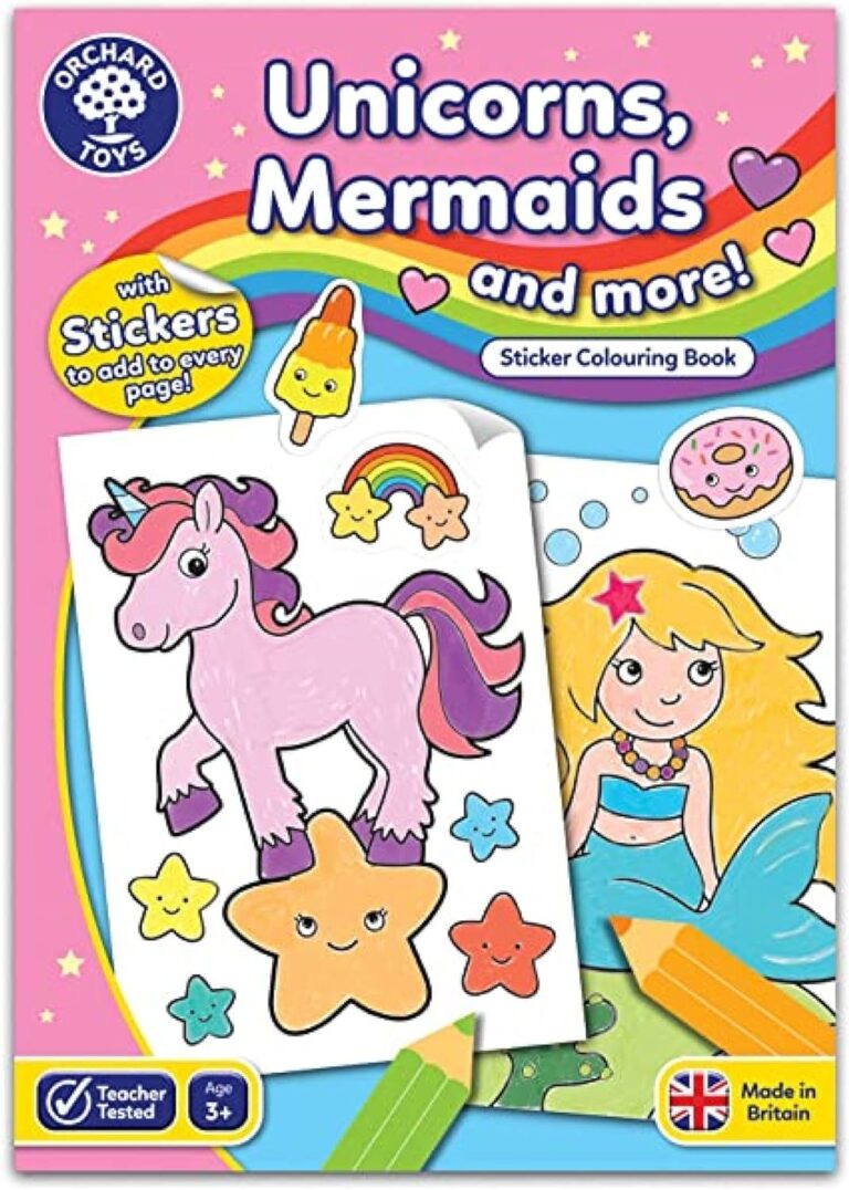 Orchard Toys Unicorns, Mermaids and More Colouring Book, Educational Colouring Book, Includes Stickers, For Kids Age 3+