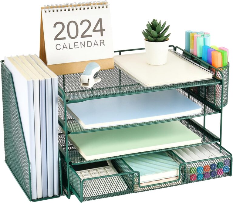 gianotter 4-Tier Desk Organizer with Drawers, File Holders, Letter Trays and Pen Holders – Workspace Accessories for Office Supplies (Green)