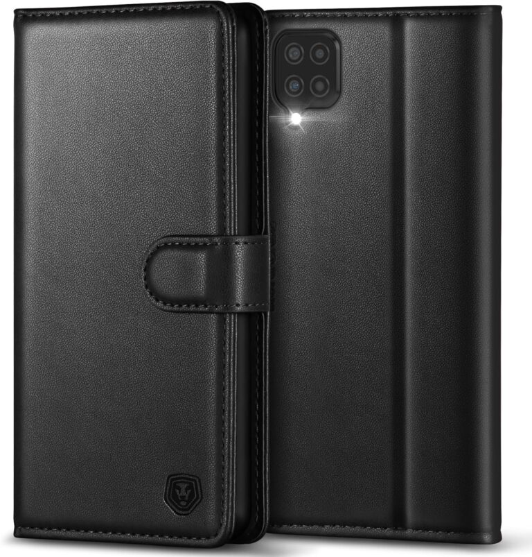 Kuafcase for Samsung Galaxy A12 5G/M12 Case with 4 Card Slots Magnetic Closure Kickstand Shockproof Protective Phone Case for Samsung Galaxy A12 – Black