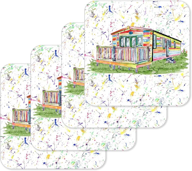 Coaster Caravan Static Holiday Home Coasters Watercolour Art Gift Work Office Dining Tea coffee (4)