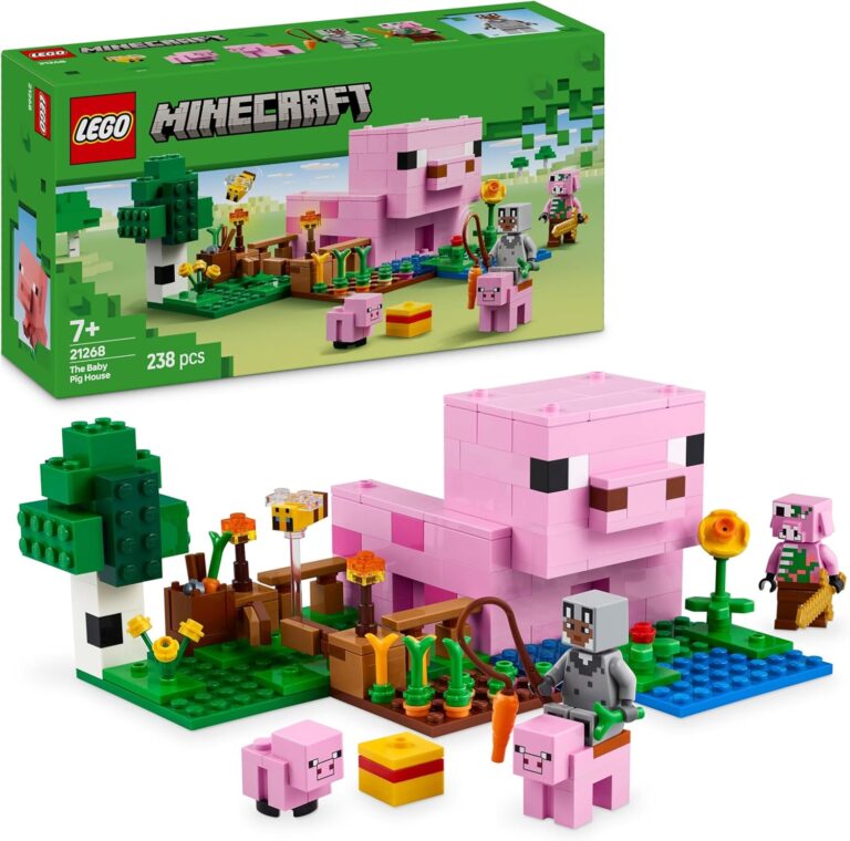 LEGO Minecraft The Baby Pig House Building Toy – Farm Animal Set Includes a Forest Biome, Hero Figure and Mobs, Gift for Children Age 7+