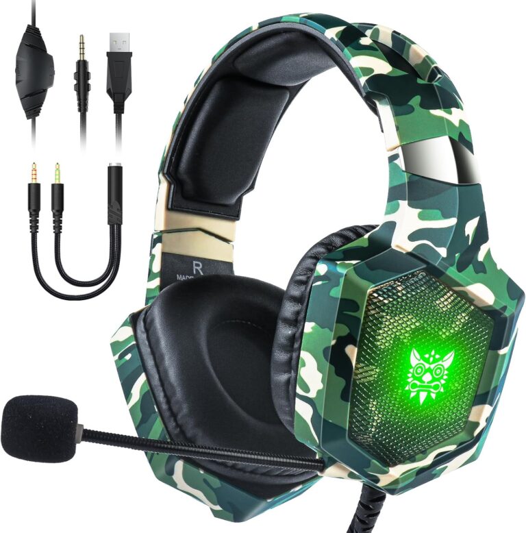 Gaming Headset with Microphone, Gaming Headphones for PS4 PS5 Xbox One PC with LED Lights, Playstation Headset with Noise Reduction 7.1 Surround Sound Over-Ear and Wired 3.5mm Jack (Red)